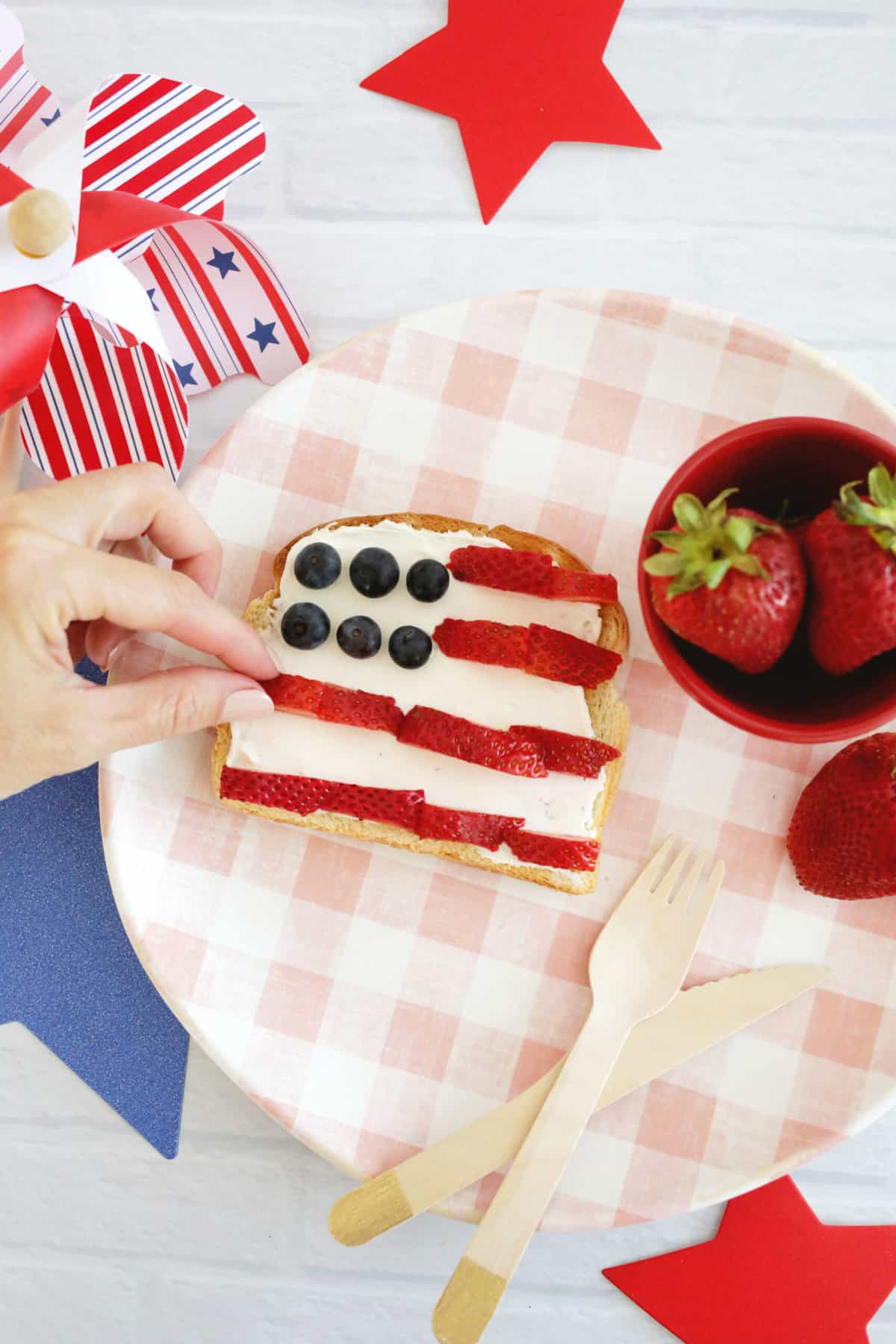 american flag toast on a checkered plate