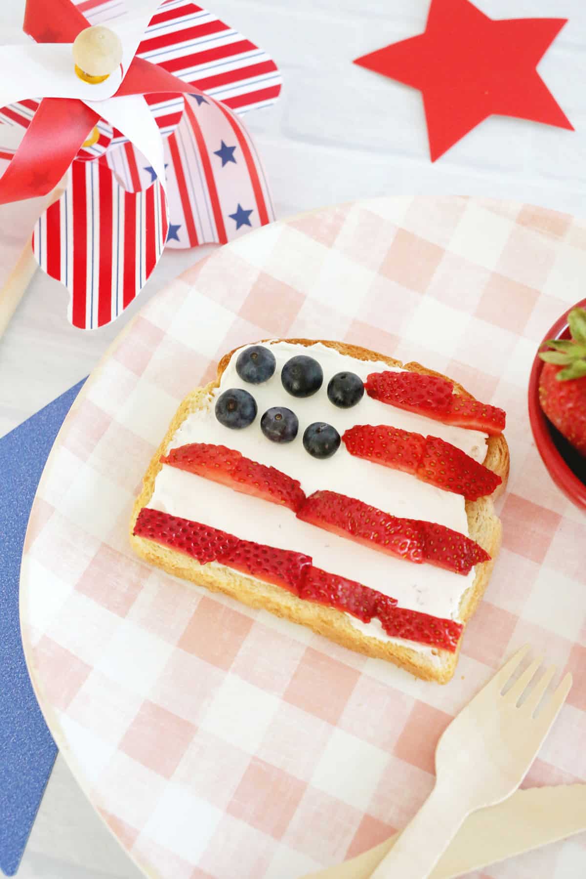 american flag toast on a checkered plate