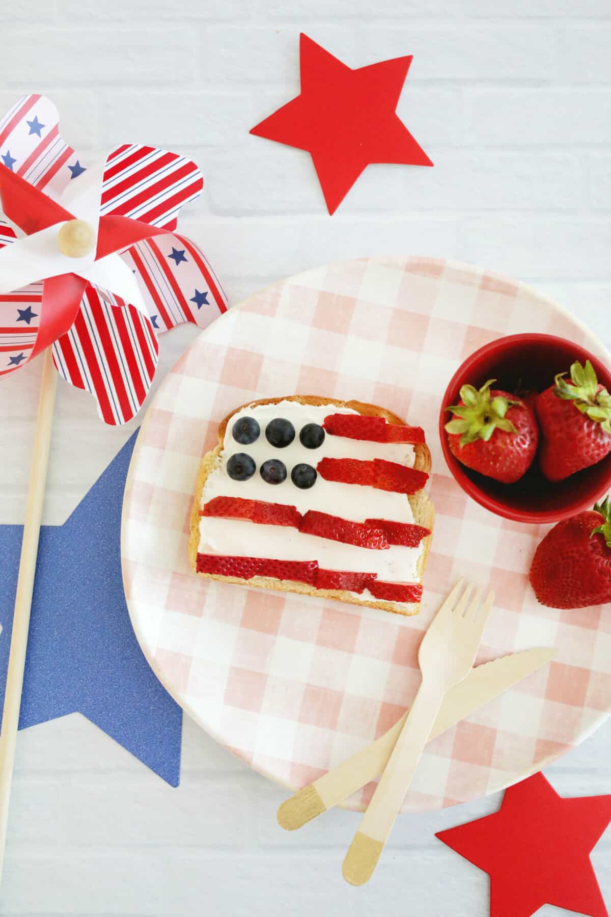 american flag toast on checkered plate
