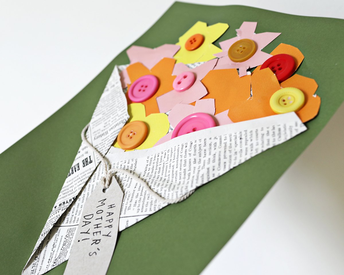 Mother's Day card made wih paper, buttons and glued together. 