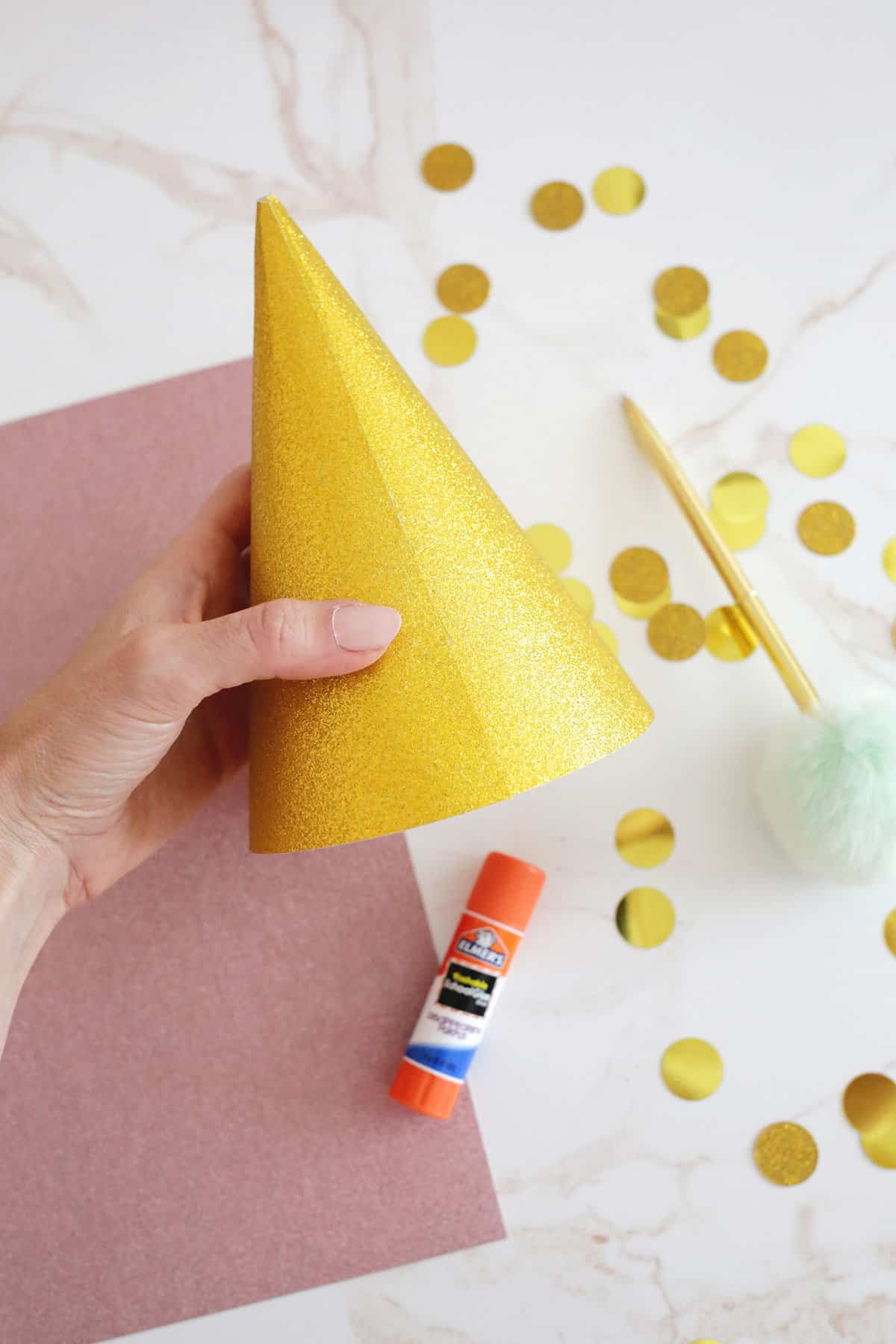 paper glued into a cone for party hat