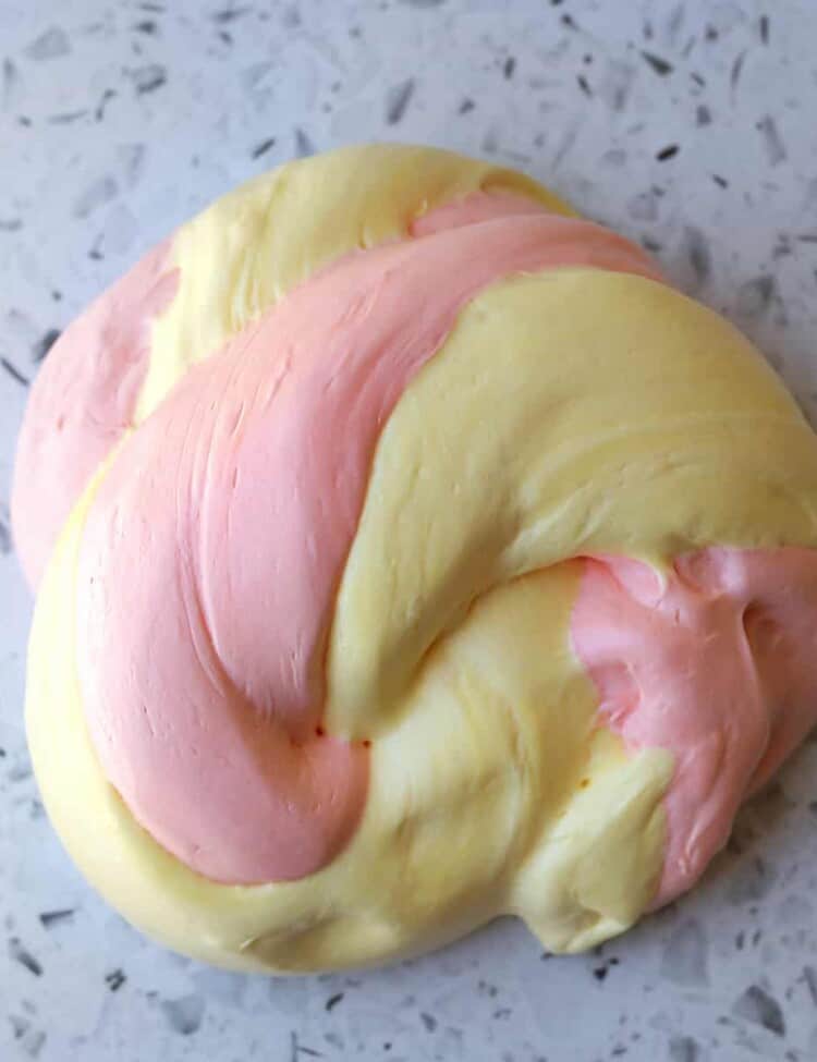 pink and yellow fluffy slime