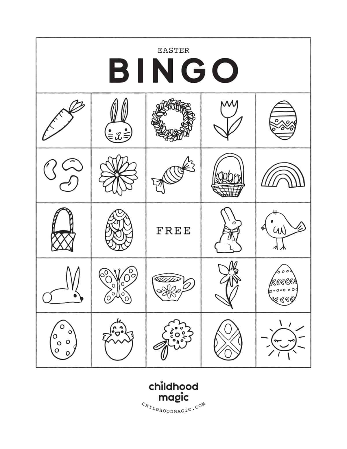 Printable bingo card in black and white. 