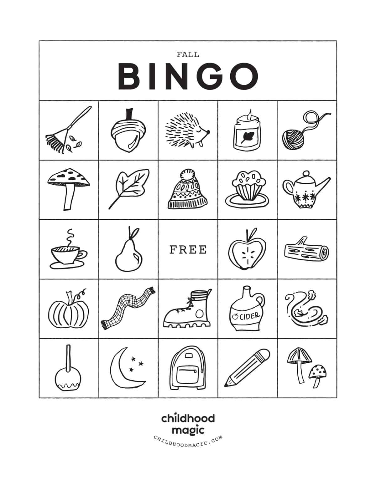 Fall Bingo for Kids - Free Printable Game - Childhood Magic