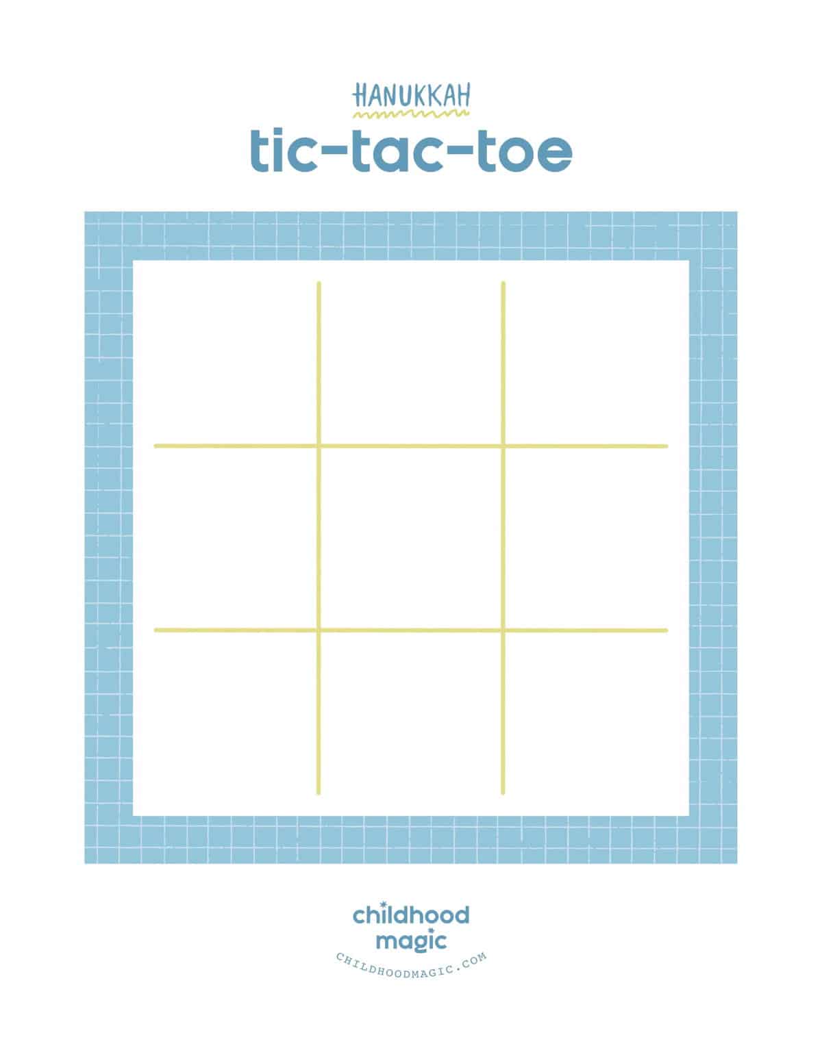 Printable Hanukkah tic tac toe board in full color. 
