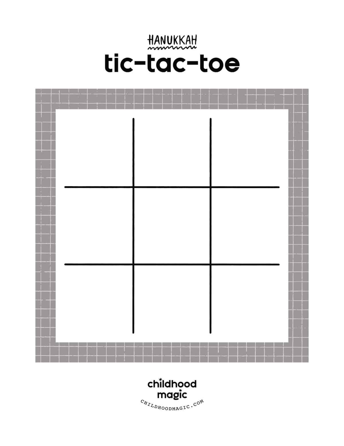 Black and white printable Hanukkah tic tac toe board. 