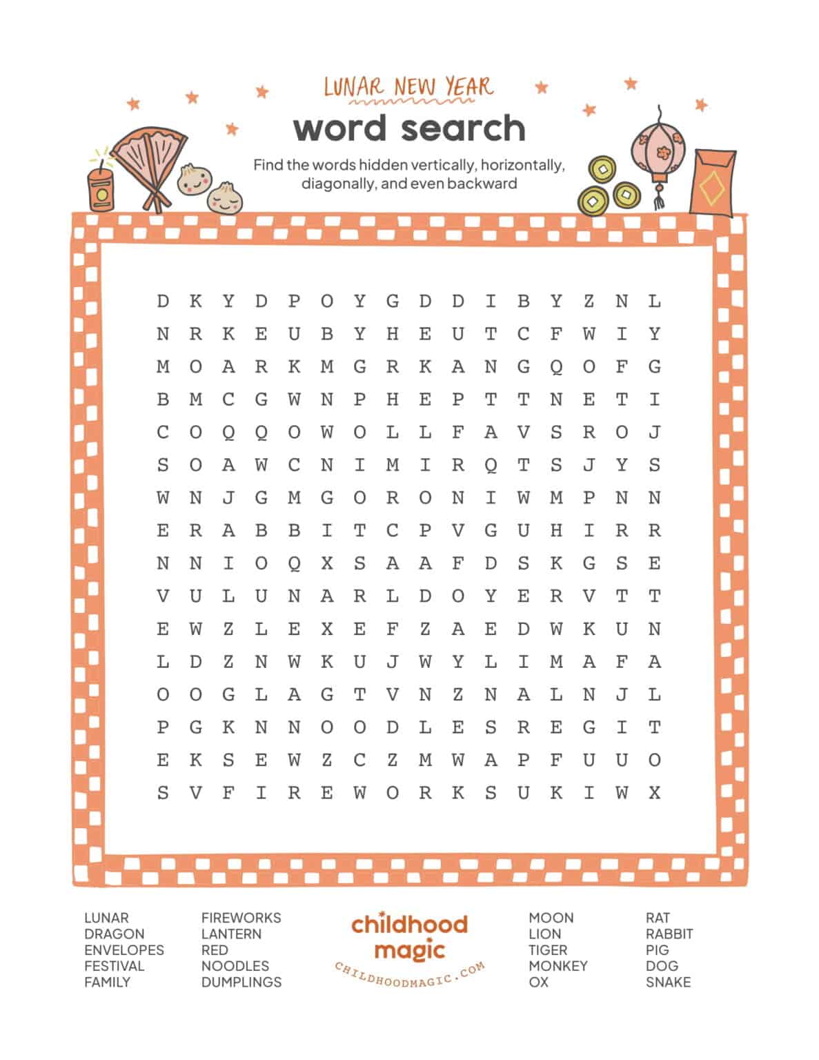 Lunar New Year Word Search - Childhood Magic