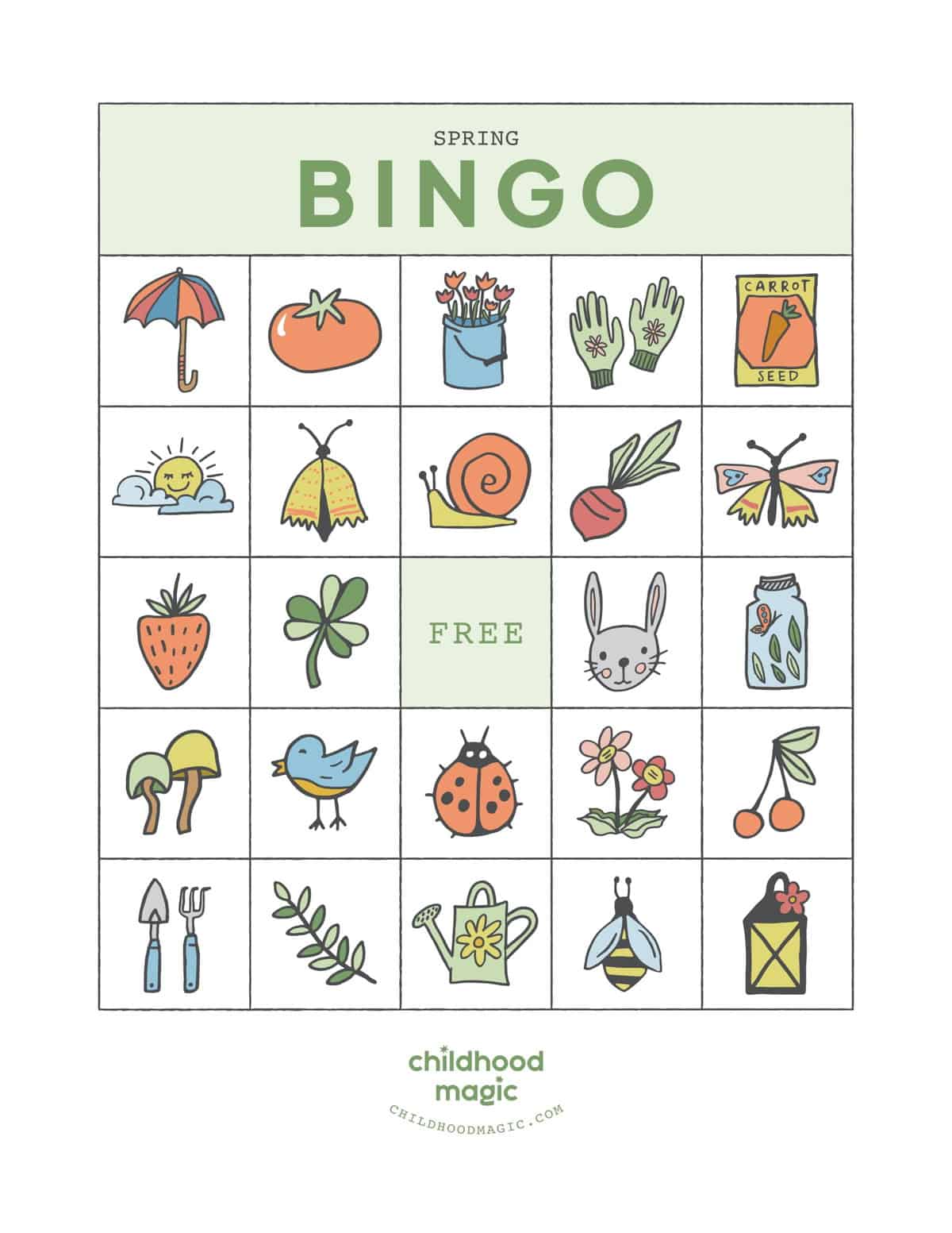 Printable Spring Bingo card. 