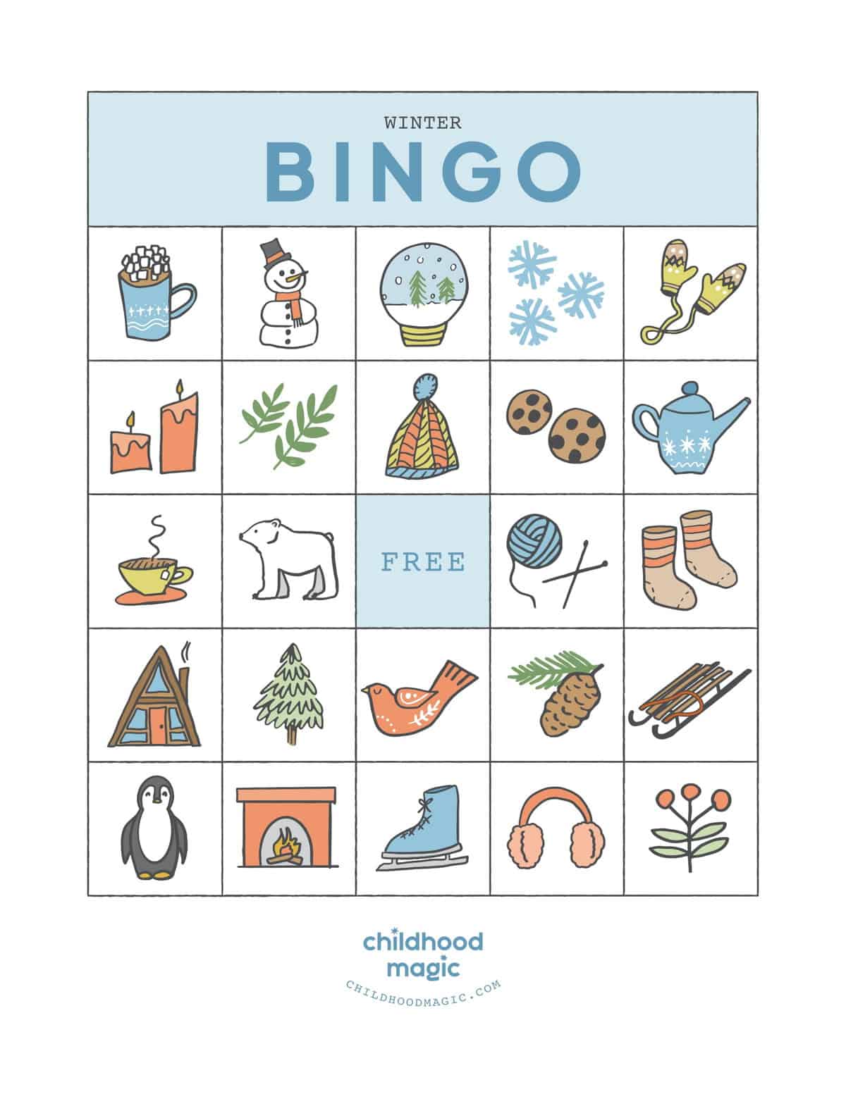 printable winter themed bingo card.
