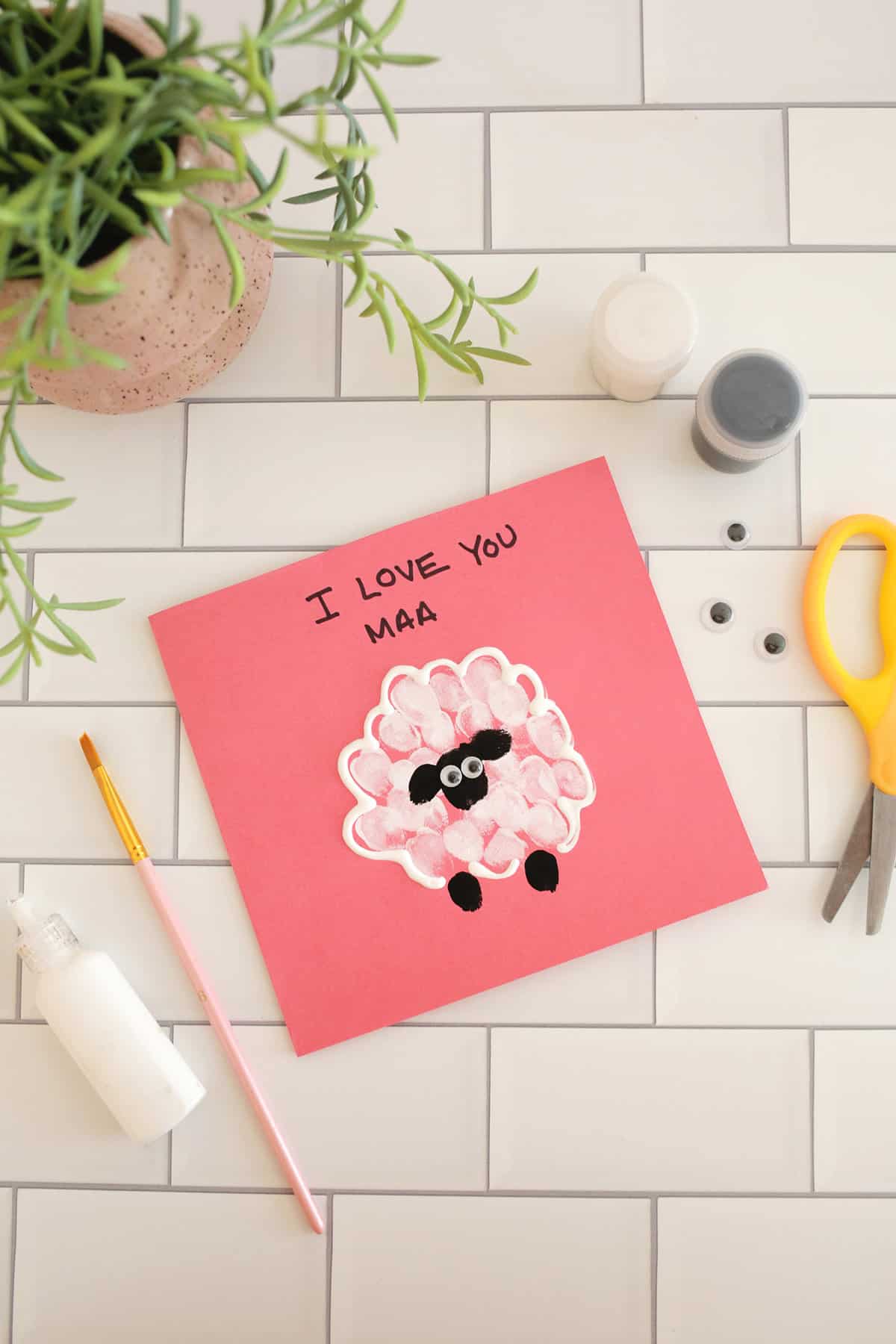 Sheep card made with child's fingerprints