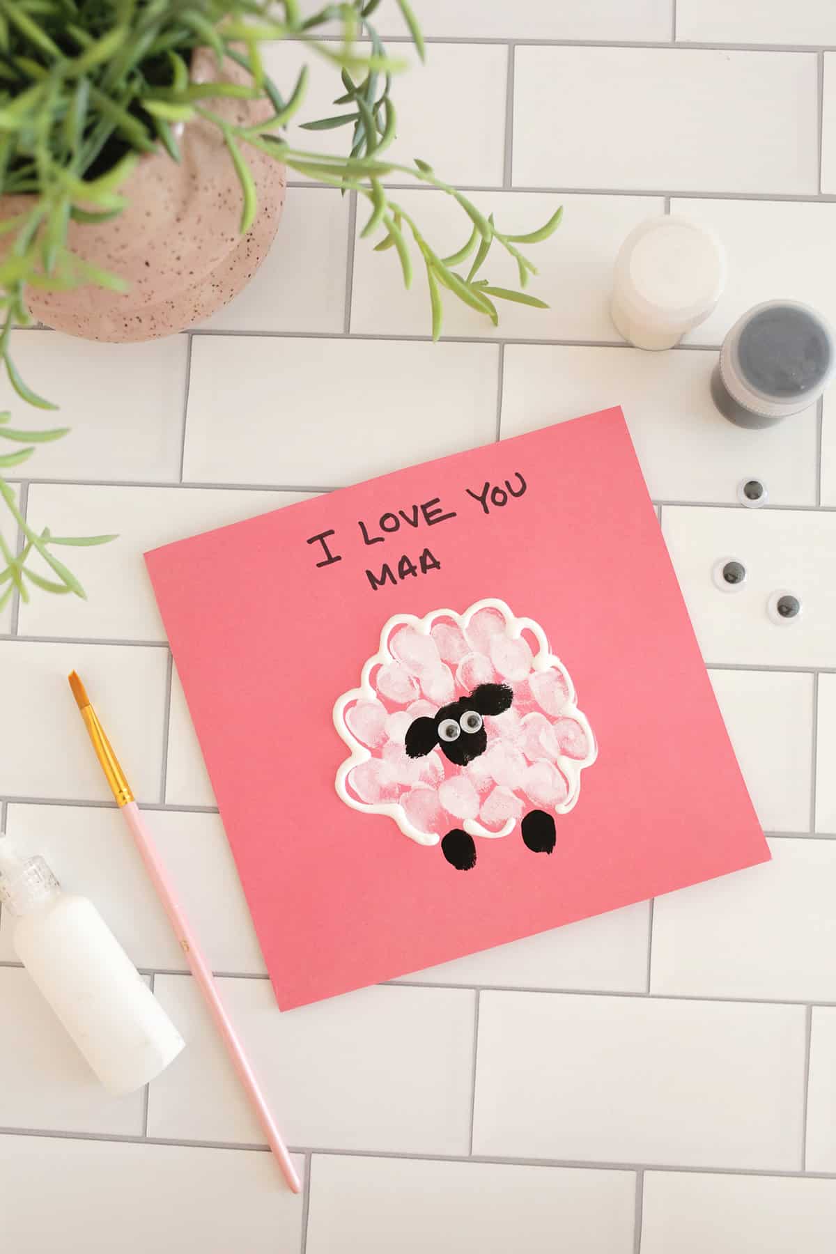 Sheep card made with child's fingerprints