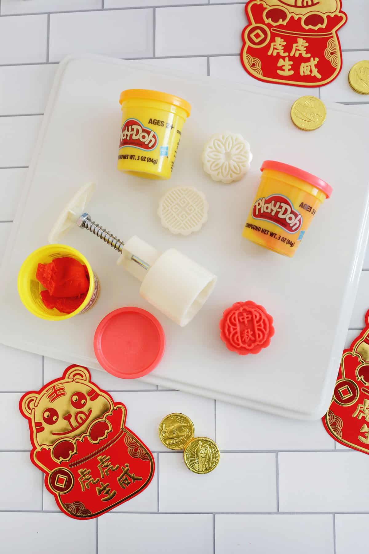 Play dough and mooncakes press for lunar new year activity