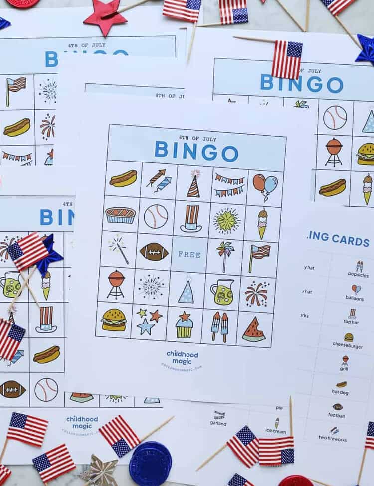 printed bingo cards on a counter.