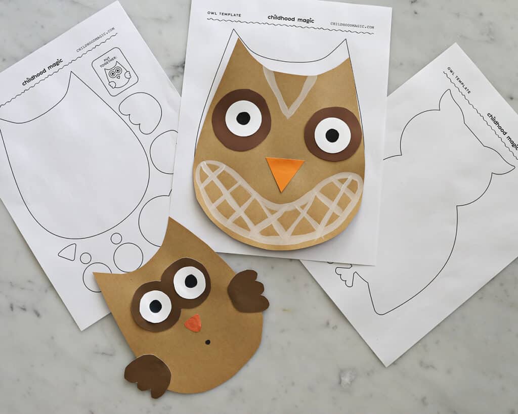 owl craft made with owl paper template.