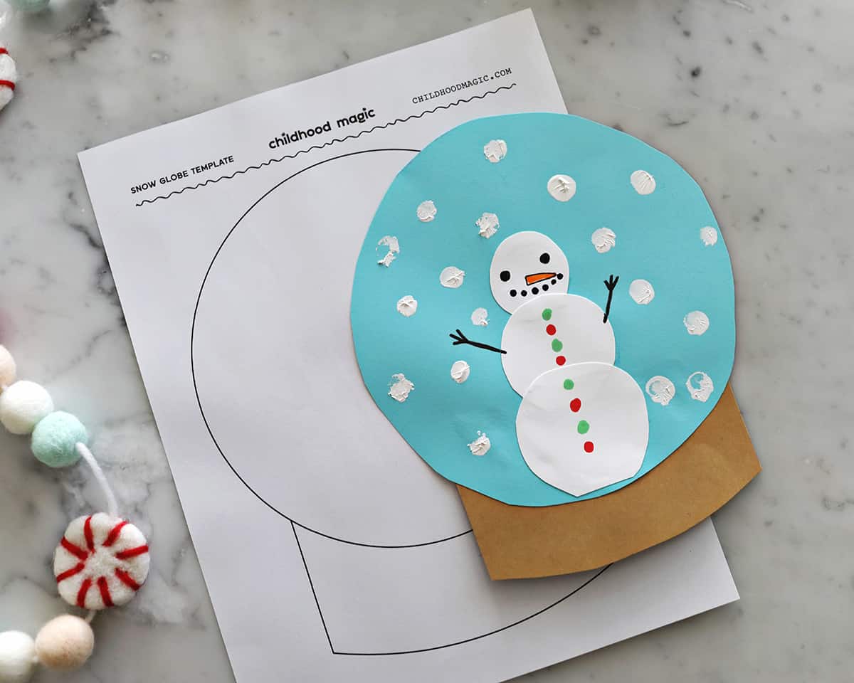 Printed snow globe template with snowman inside. 