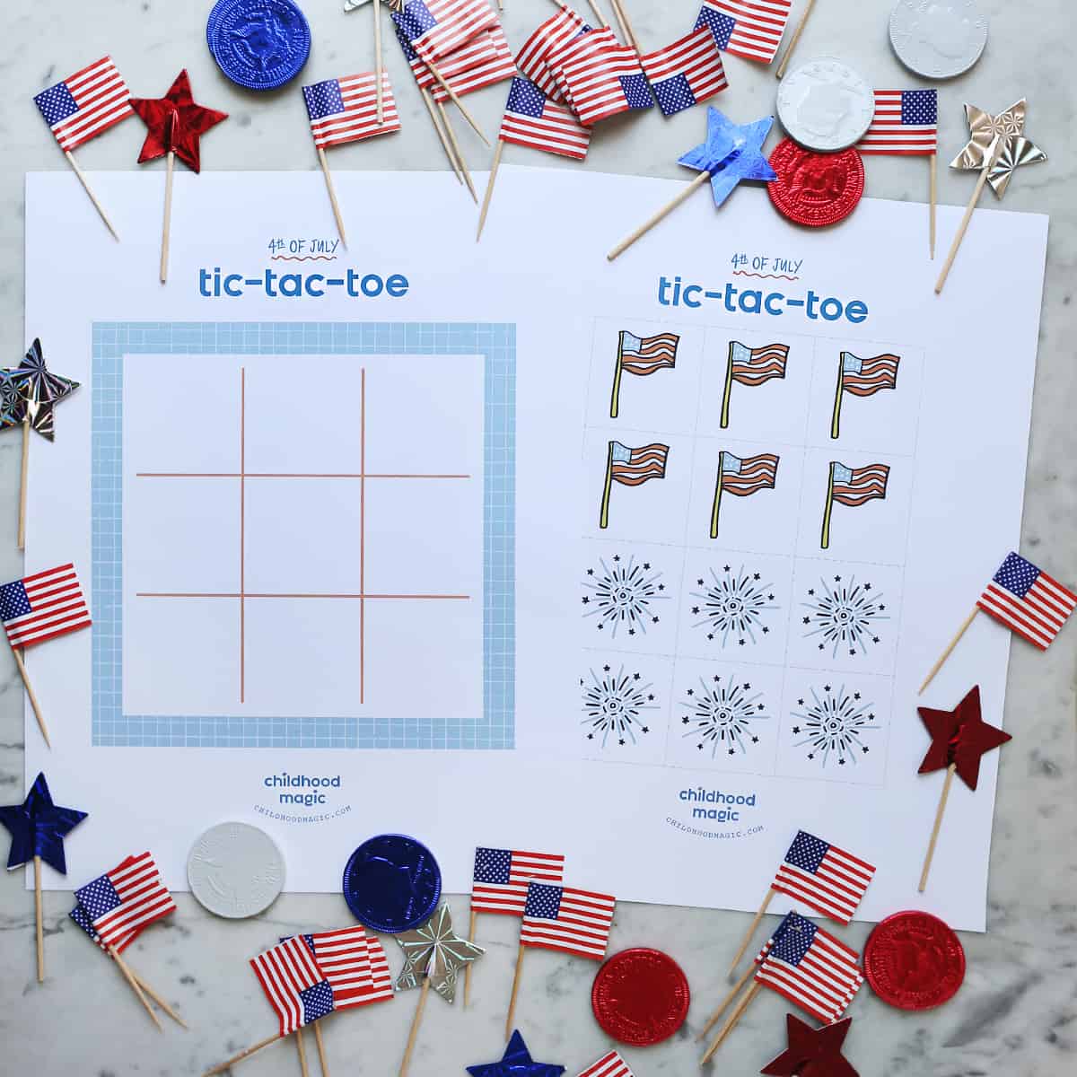 Fourth of July printable tic tac toe boards. 