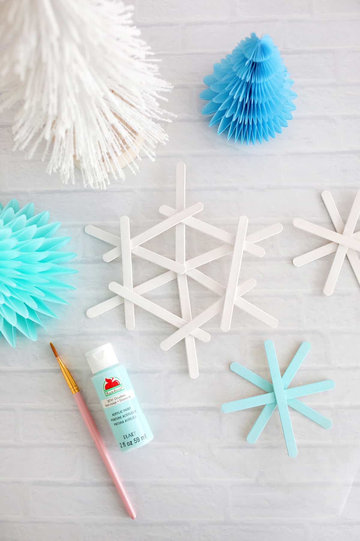 painted popsicle stick snowflakes