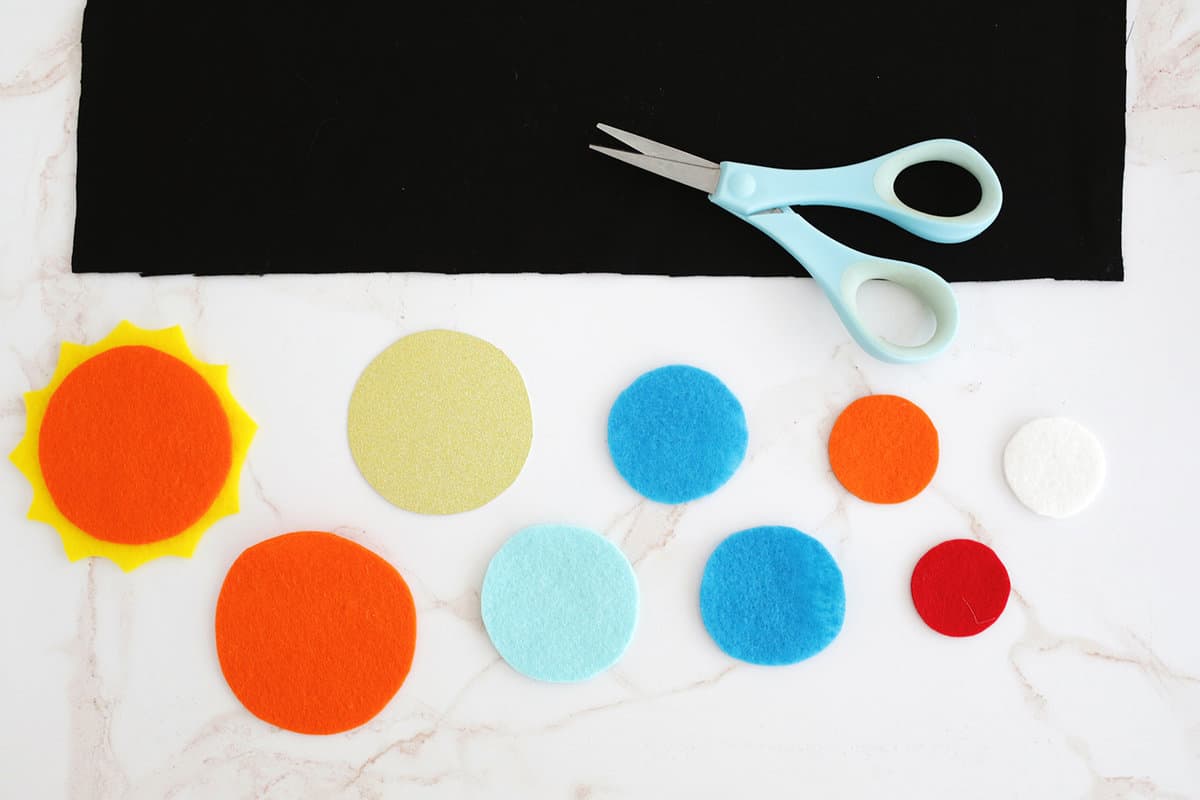 felt shapes of planets cut out