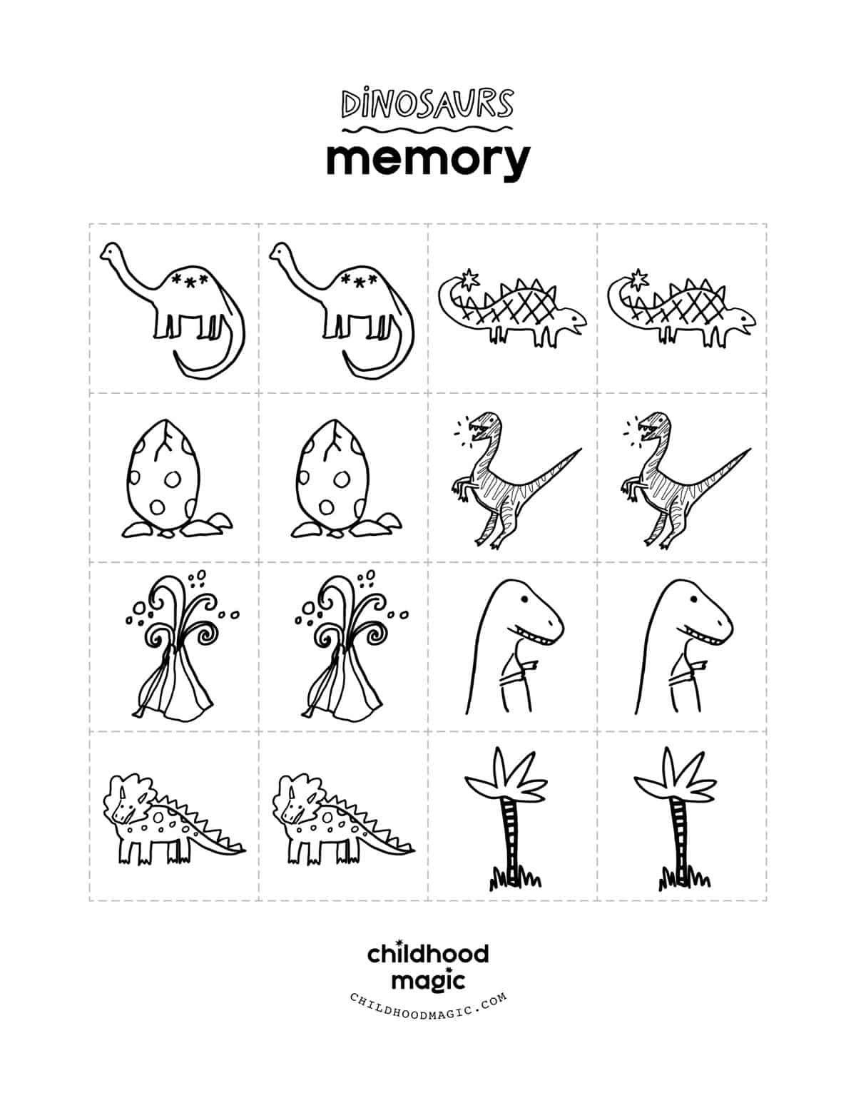 FREE Printable Dinosaur Memory Game For Kids