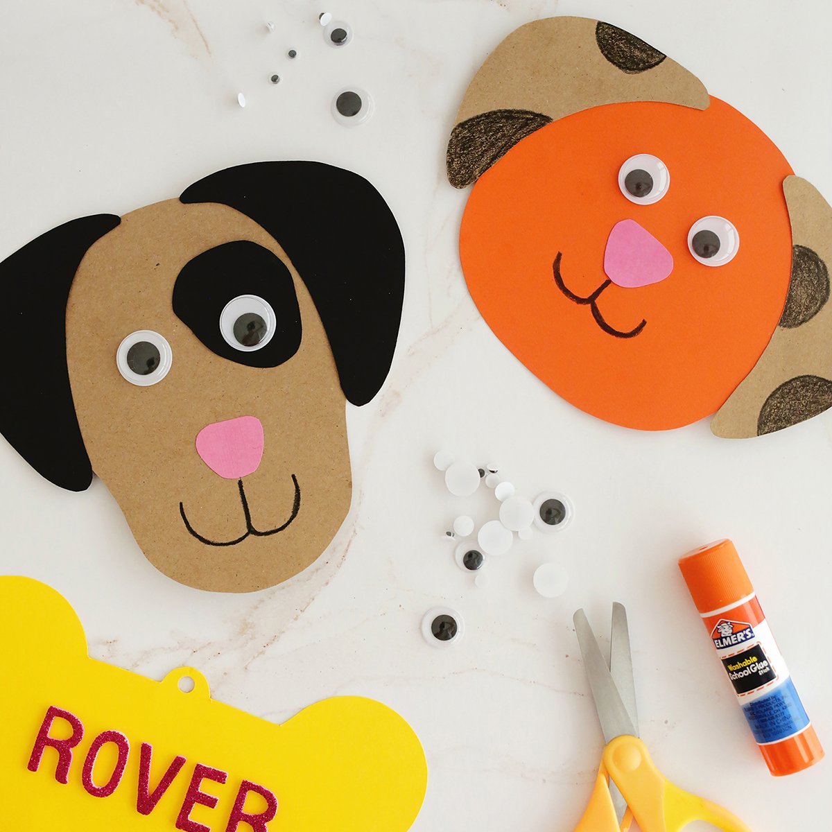 construction paper used to make a dog craft for kids. 