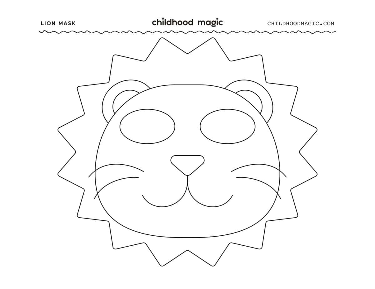 black outline of a lion face mask on a white background.