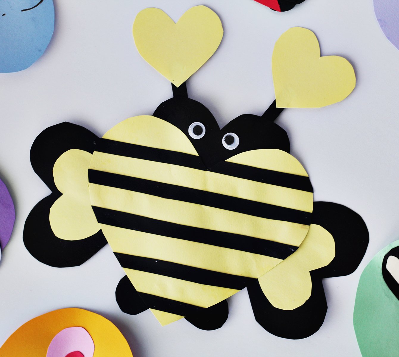 yellow and black cardstock paper used to make a bumblebee. 