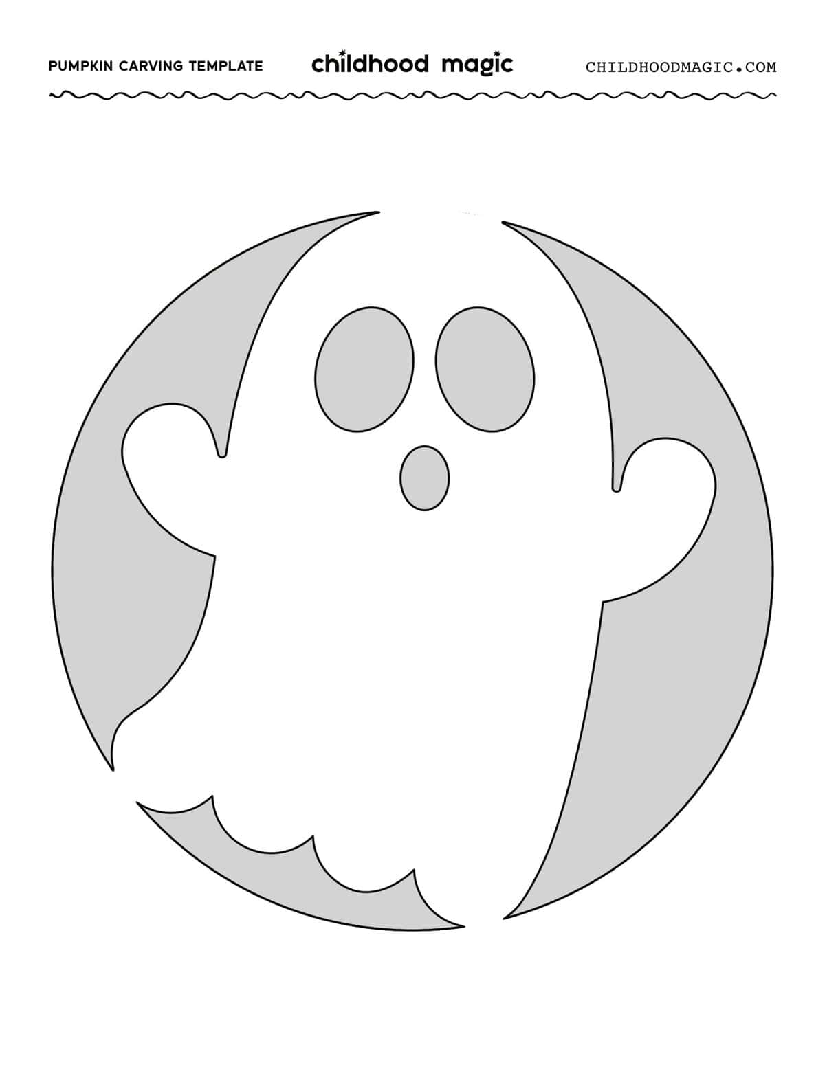 outline of a ghost on a greyed out background to be used as a pumpkin carving guide.