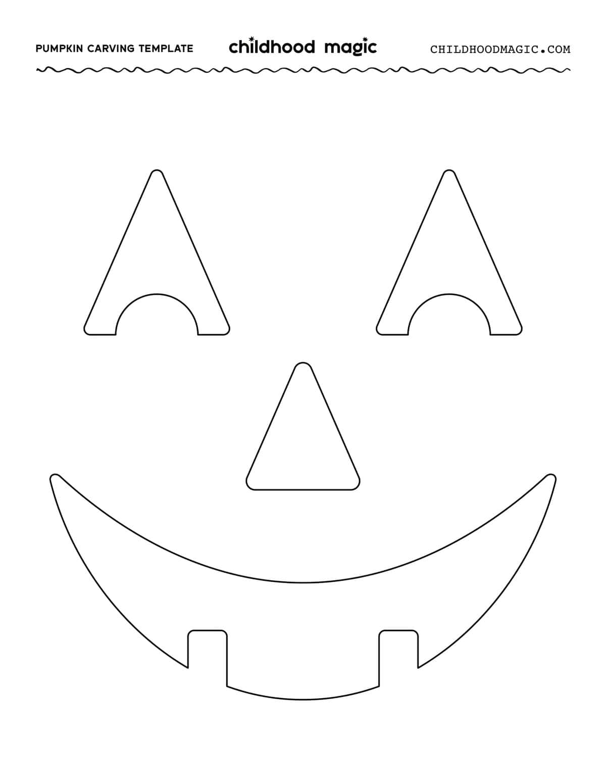 black outline of a jack o lantern face on a white background.