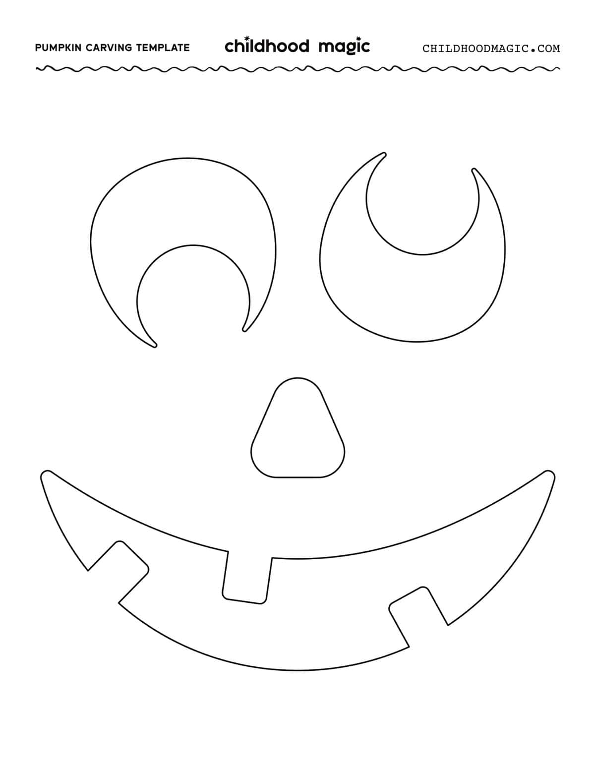 black outline of a jack o lantern face on a white background.