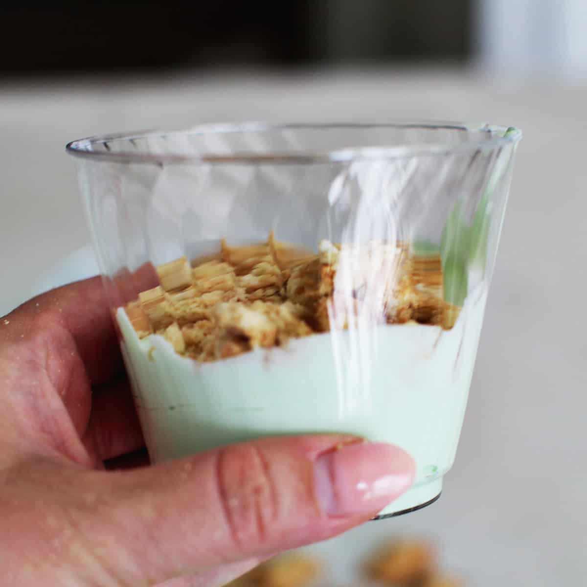 Blue instant pudding with crushed up golden oreos.