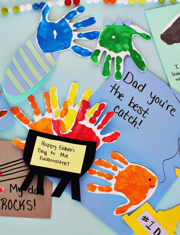 Handprints made into cards for Father's Day.