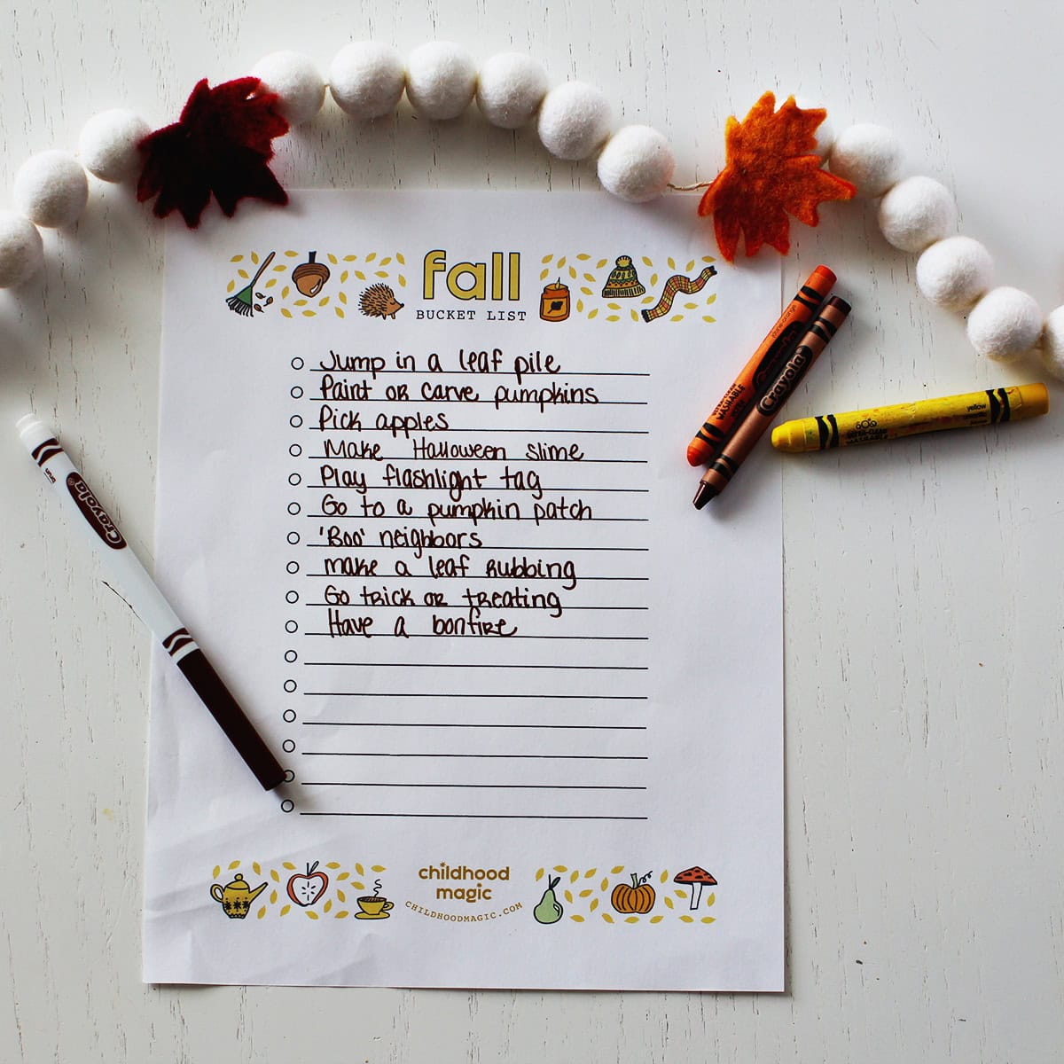 fall-themed printable bucket list.