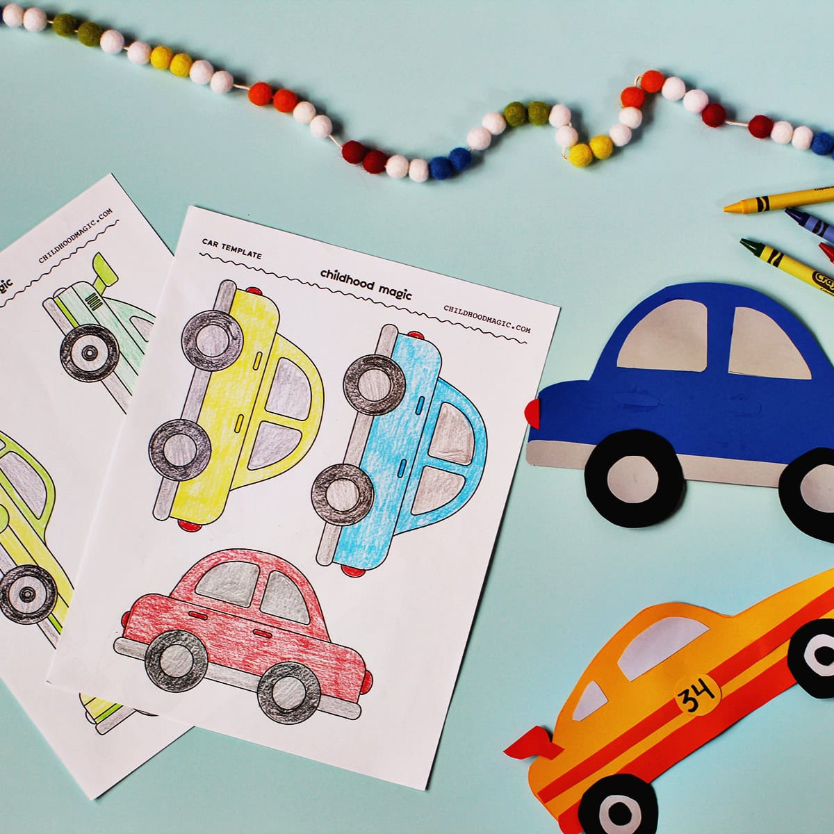 Car craft and coloring page for kids.