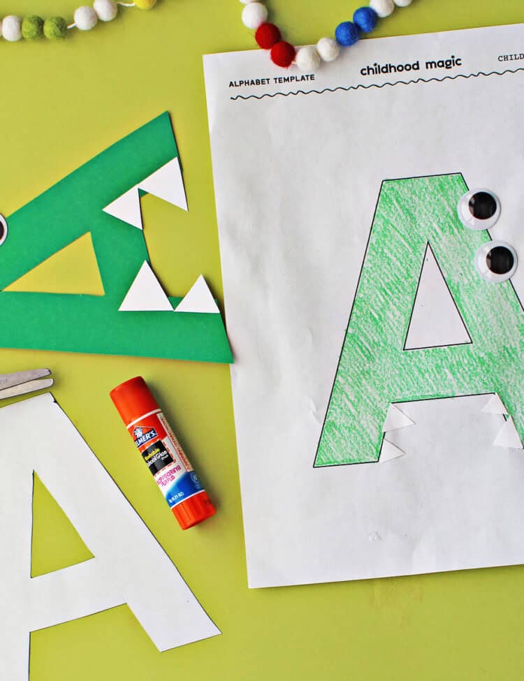 A is for alligator craft with a printable template.