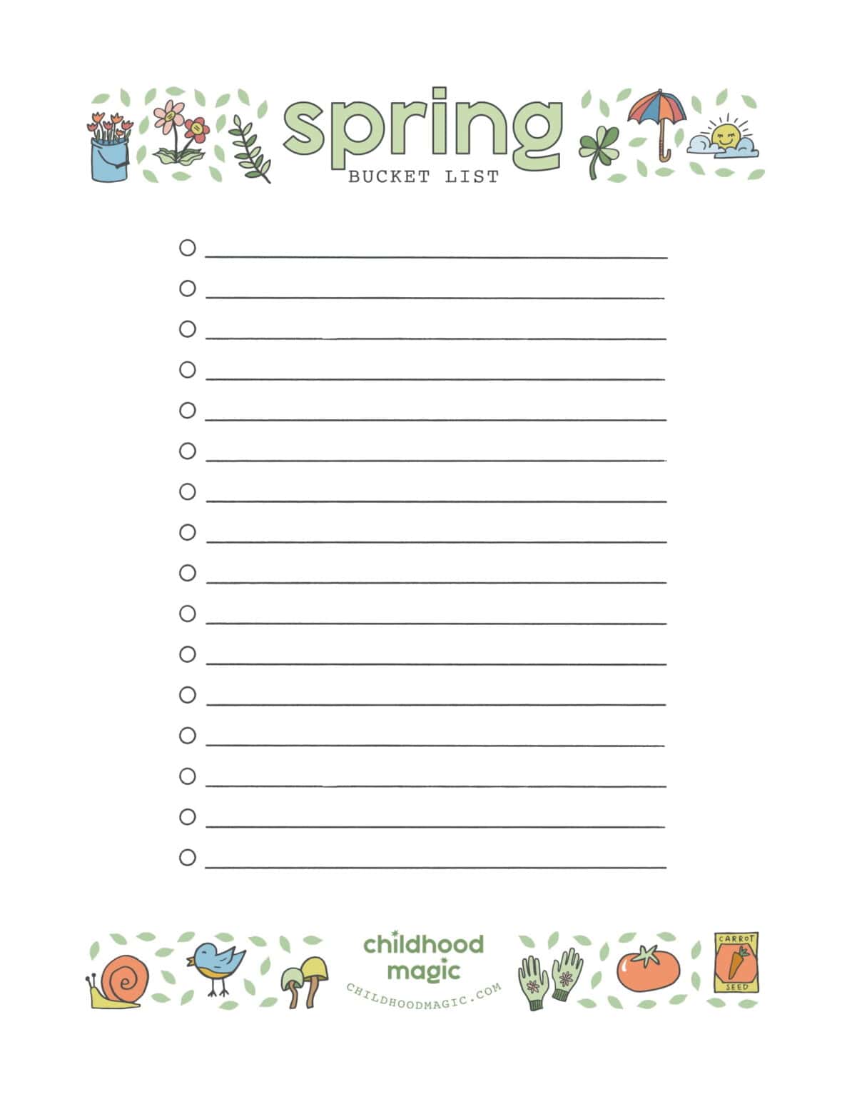 Spring Bucket Lables Spring Bucket List for Kids- Free Printable and Ideas - Childhood Magic
