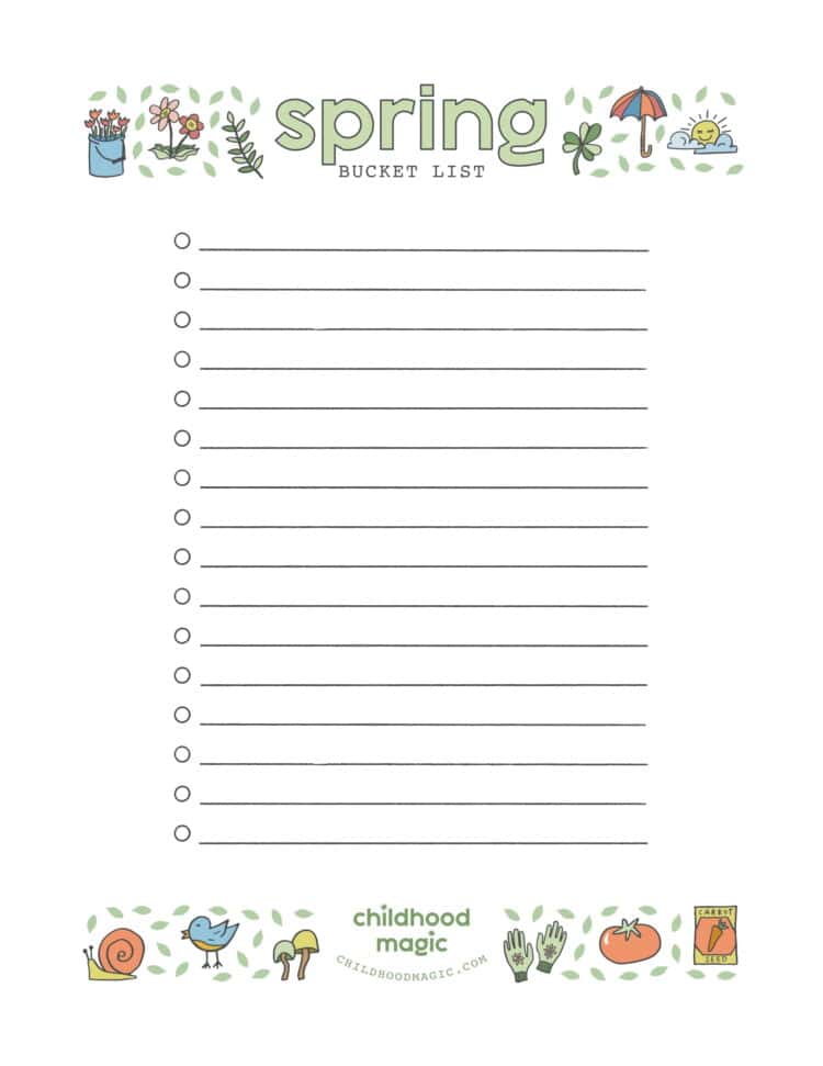 Spring Page To List Spring Bucket List for Kids- Free Printable and Ideas - Childhood Magic