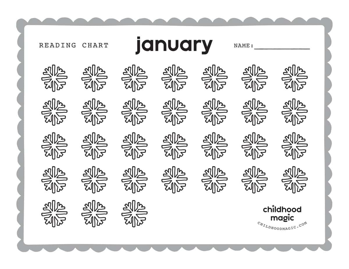 black and white printable reading chart for kids.