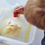 Dinosaur egg made from baking soda being hatched with vinegar.