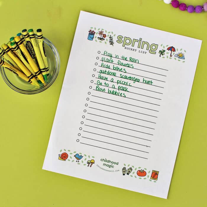 Spring Page To List Spring Bucket List for Kids- Free Printable and Ideas - Childhood Magic
