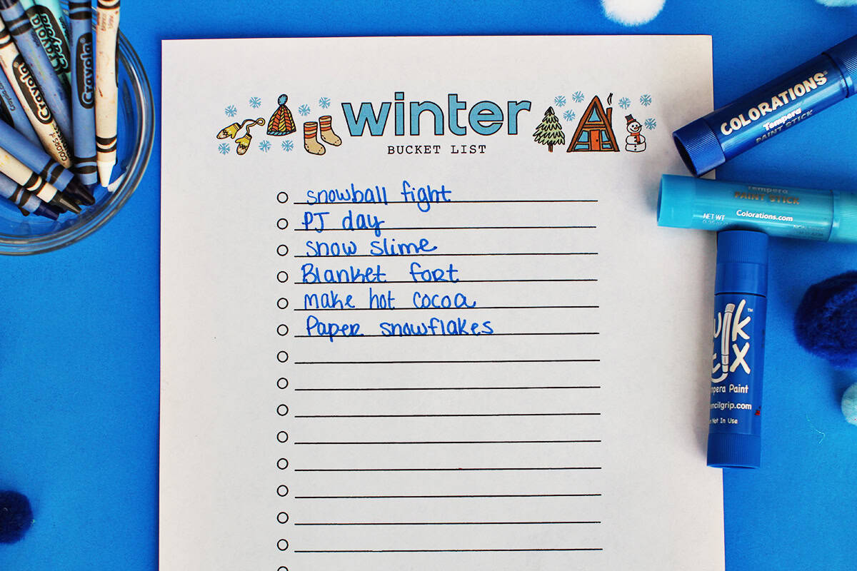 Winter bucket list for kids.