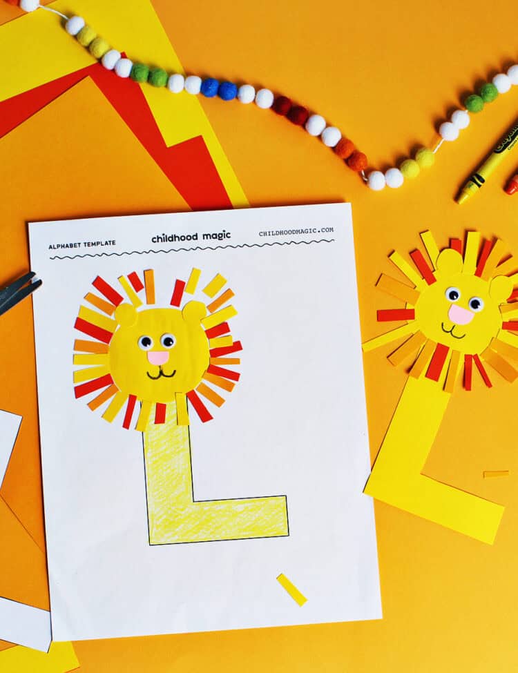 Printed letter L lion activity and craft for kids.