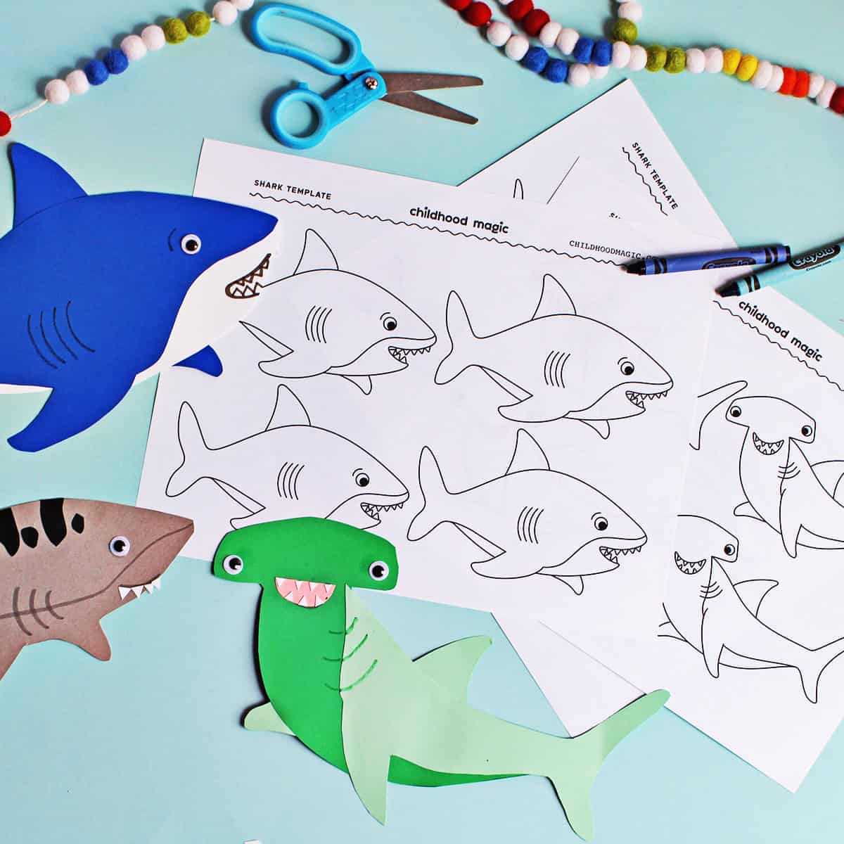 Shark templates and craft for kids.