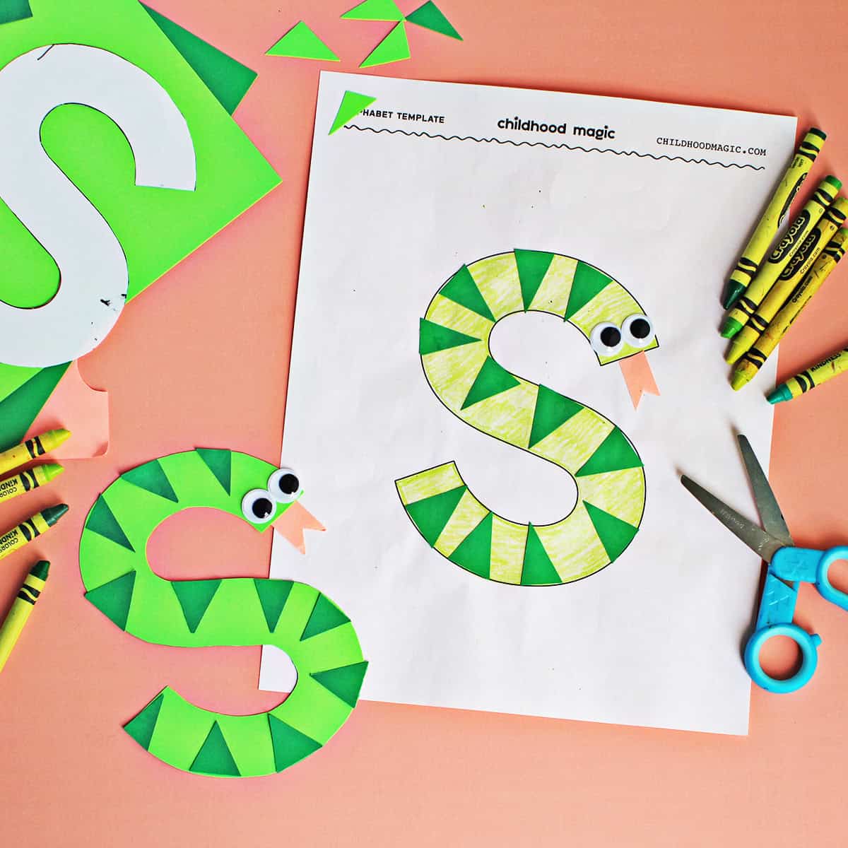 Craft for the letter S making a snake out of cardstock paper.