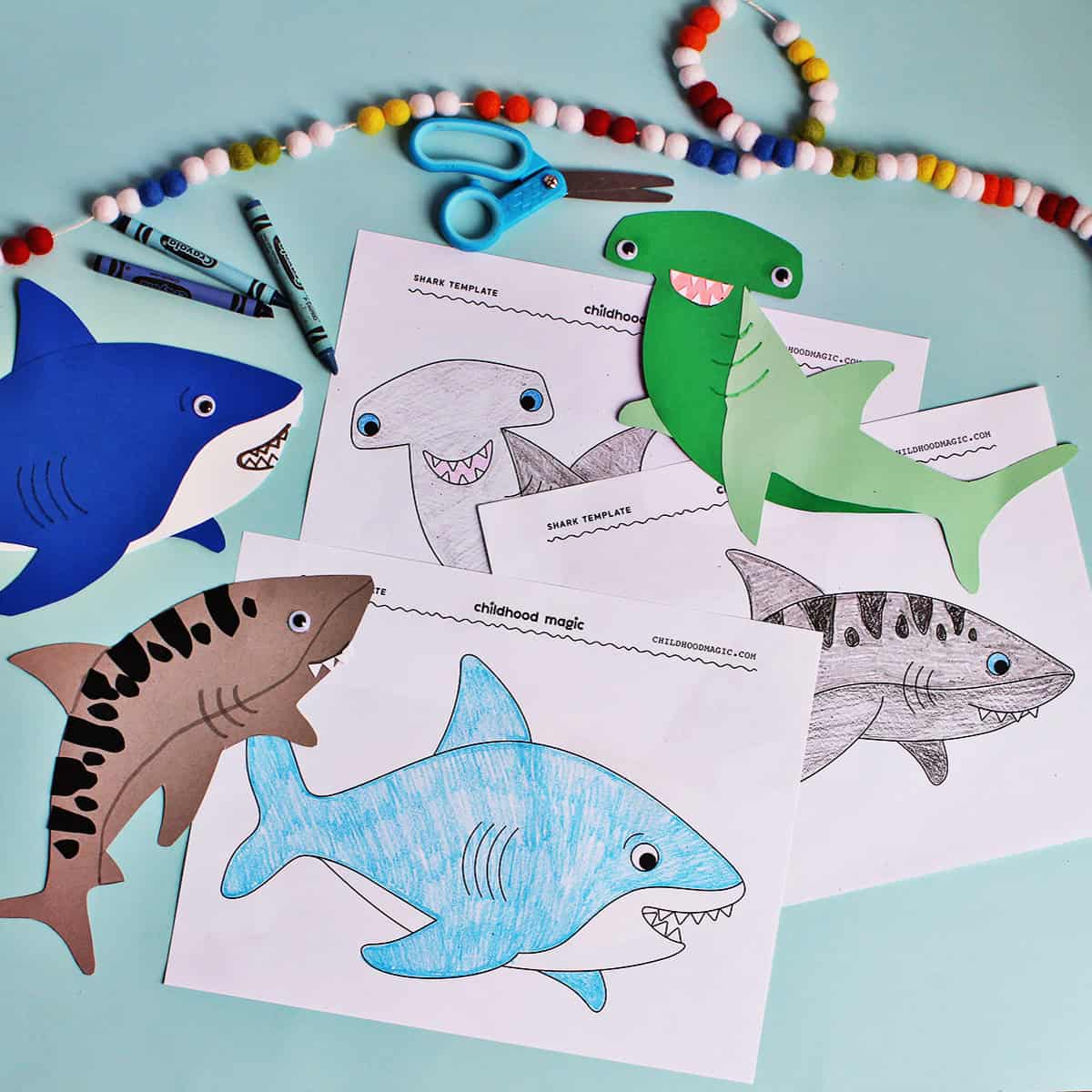 printable shark template for kids craft.