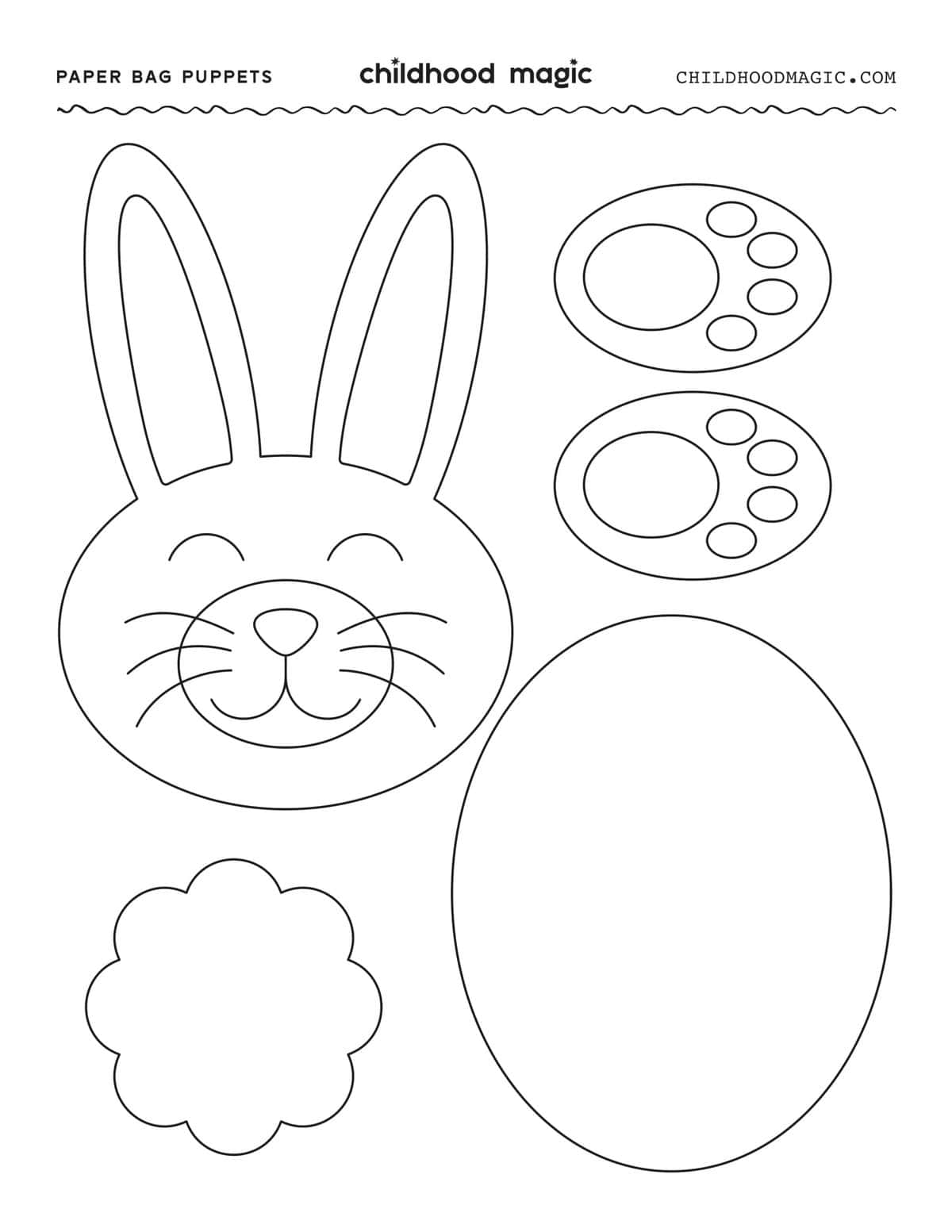 printable rabbit outline to make paper puppets.