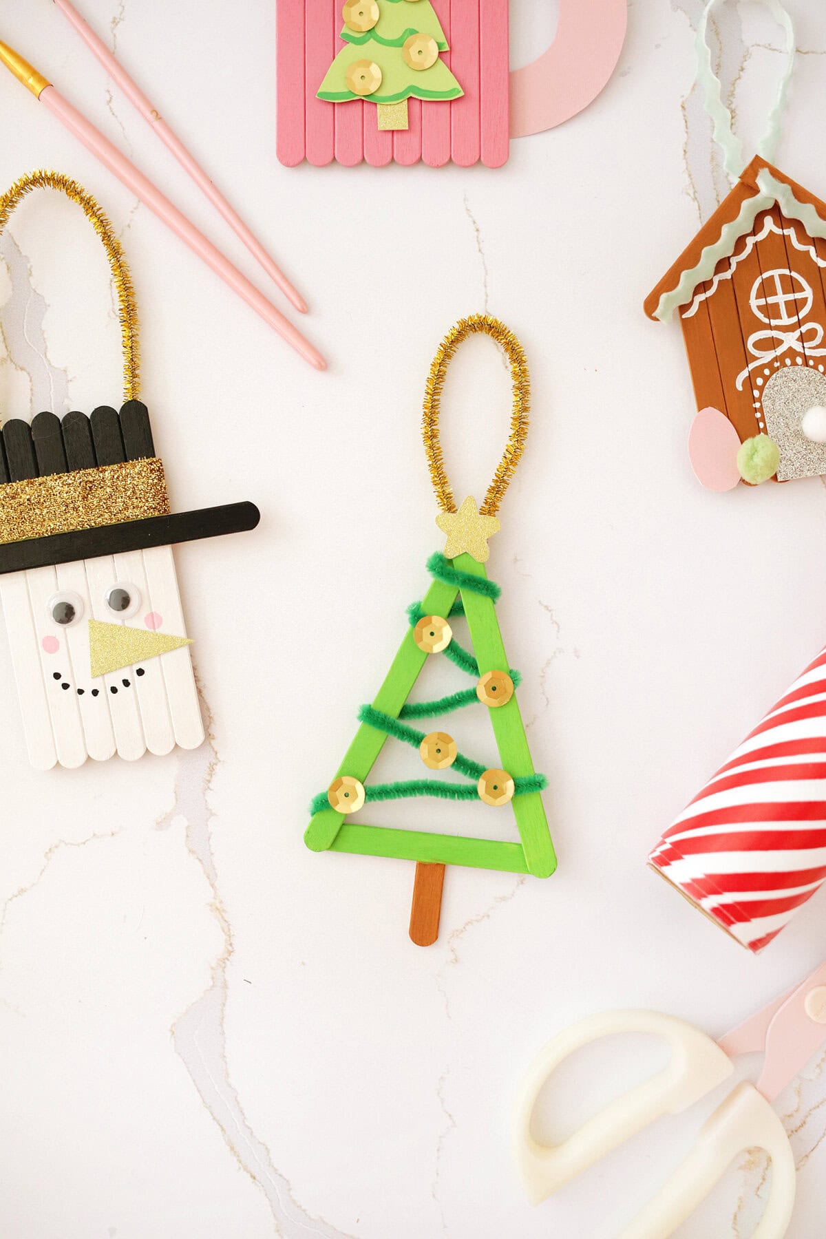 popsicle stick tree ornaments