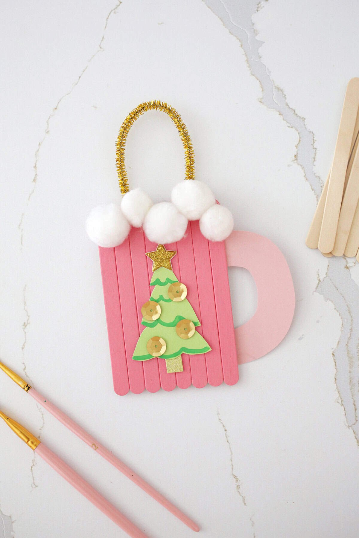 Hot chocolate popsicle stick ornament