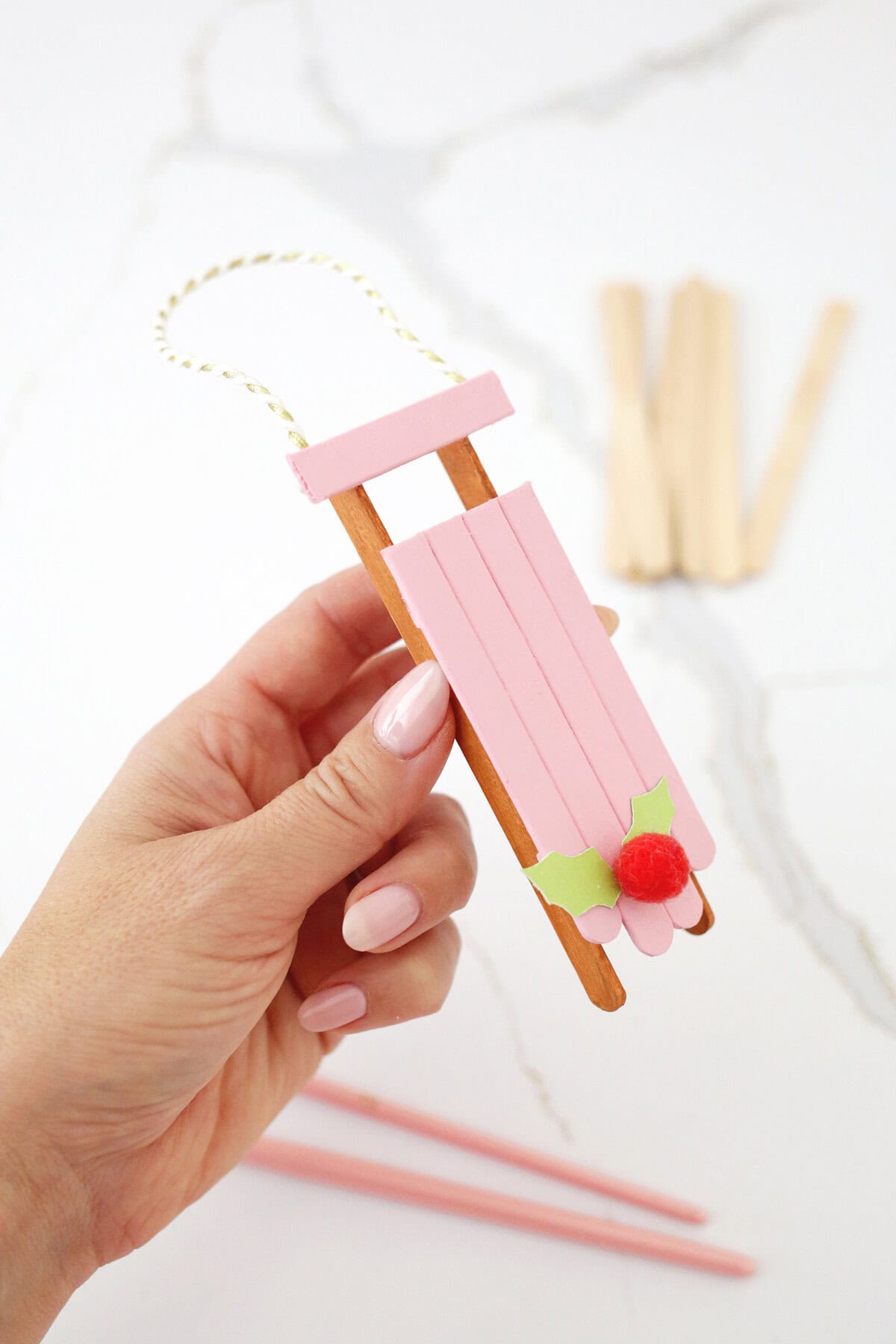 popsicle stick ornament sled