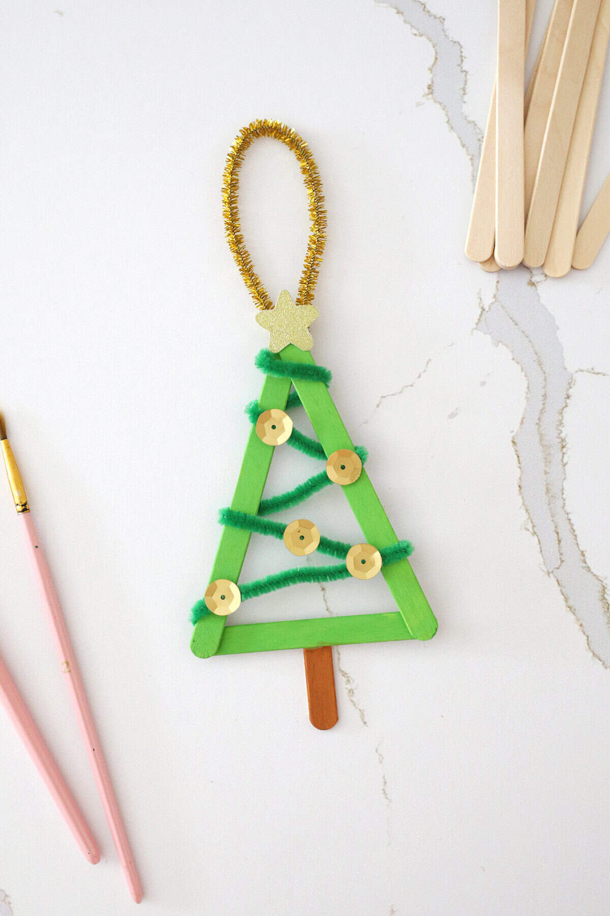 Christmas tree popsicle stick ornament