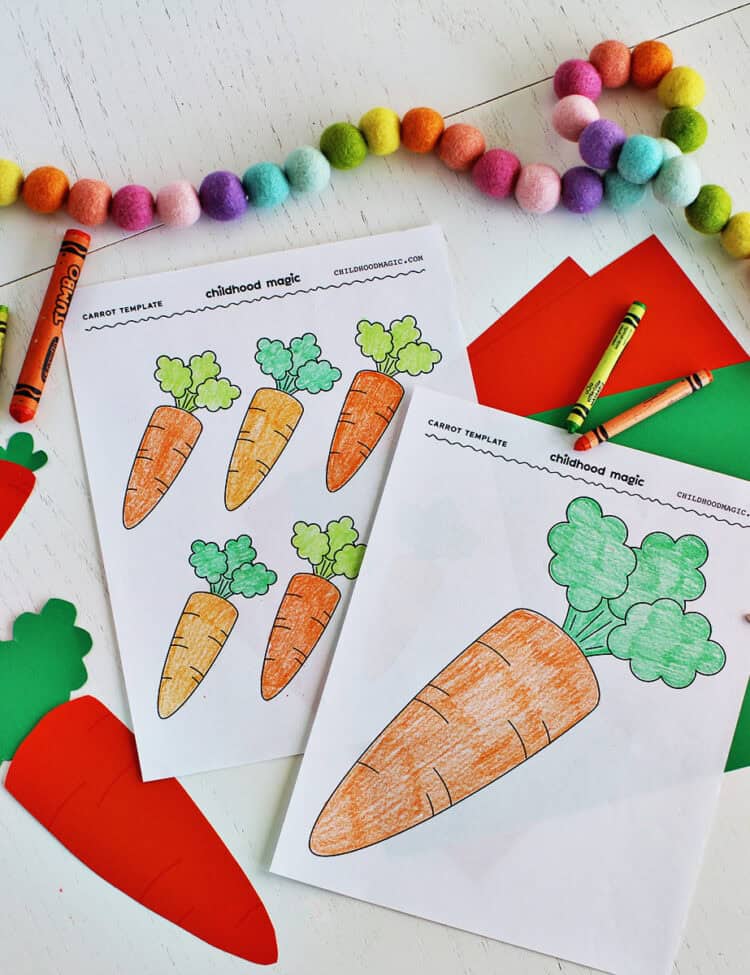 Carrot coloring page or template for crafting.